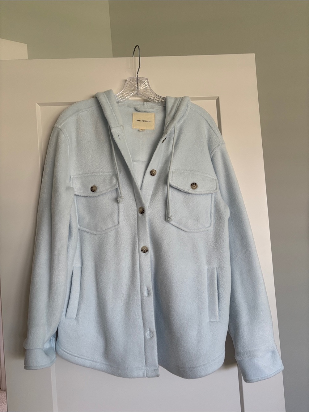 Thread & Supply Light Blue Hooded Teddy Jacket